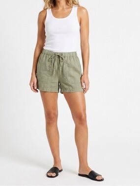 C&C California Olive Green Linen Lyocell Casual Elastic Waist shorts